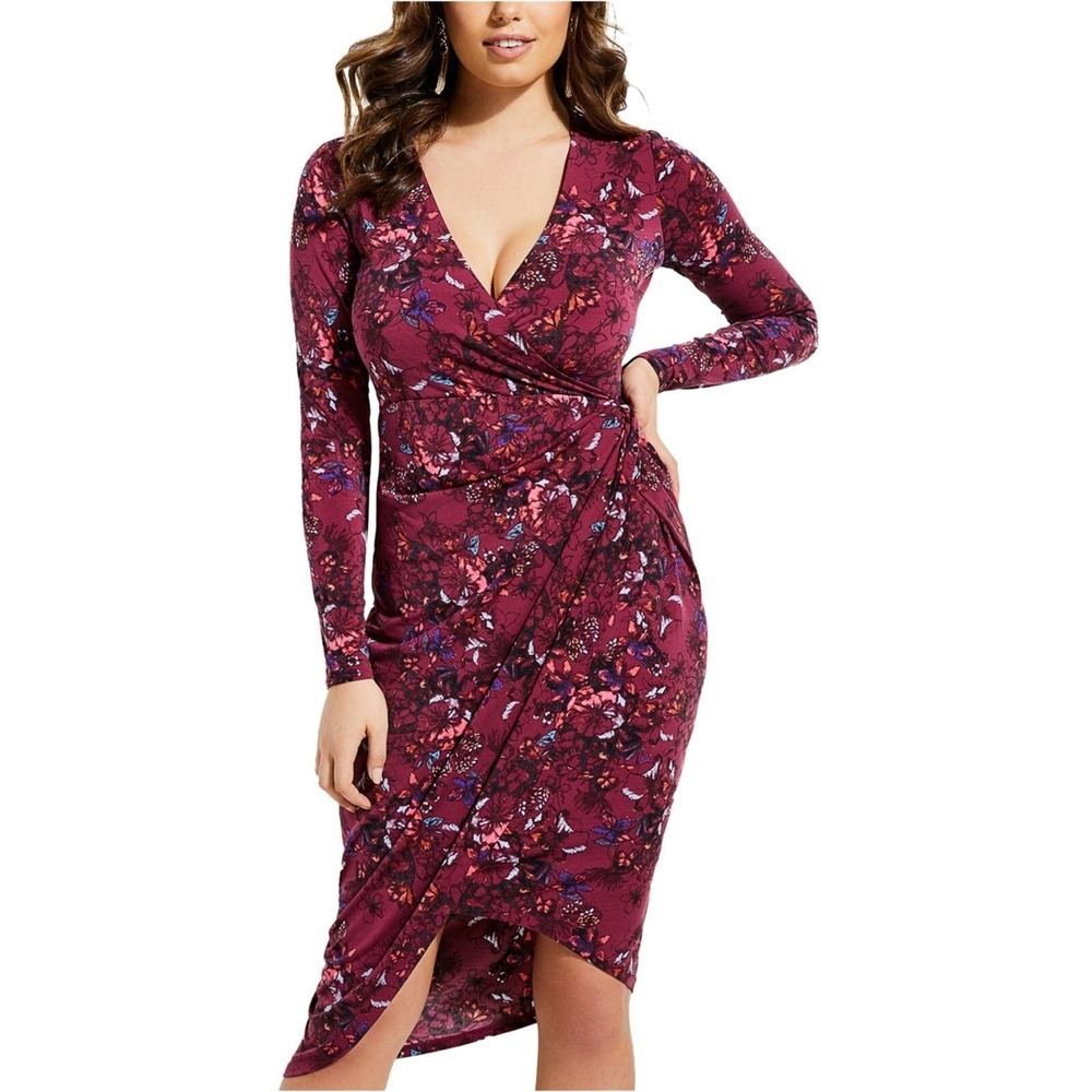 GUESS Womens Kellie Wrap Dress Purple Size Medium